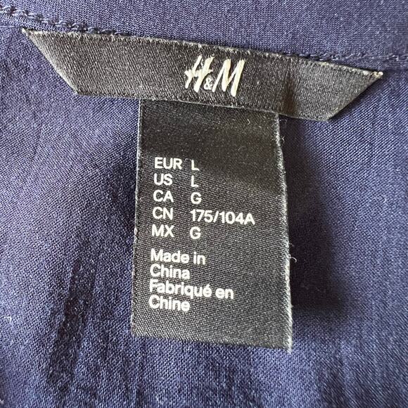 H&M Womens Blouse Top Shirt Blue Floral Print Long Sleeve Henley V Neck Large - Picture 8 of 11